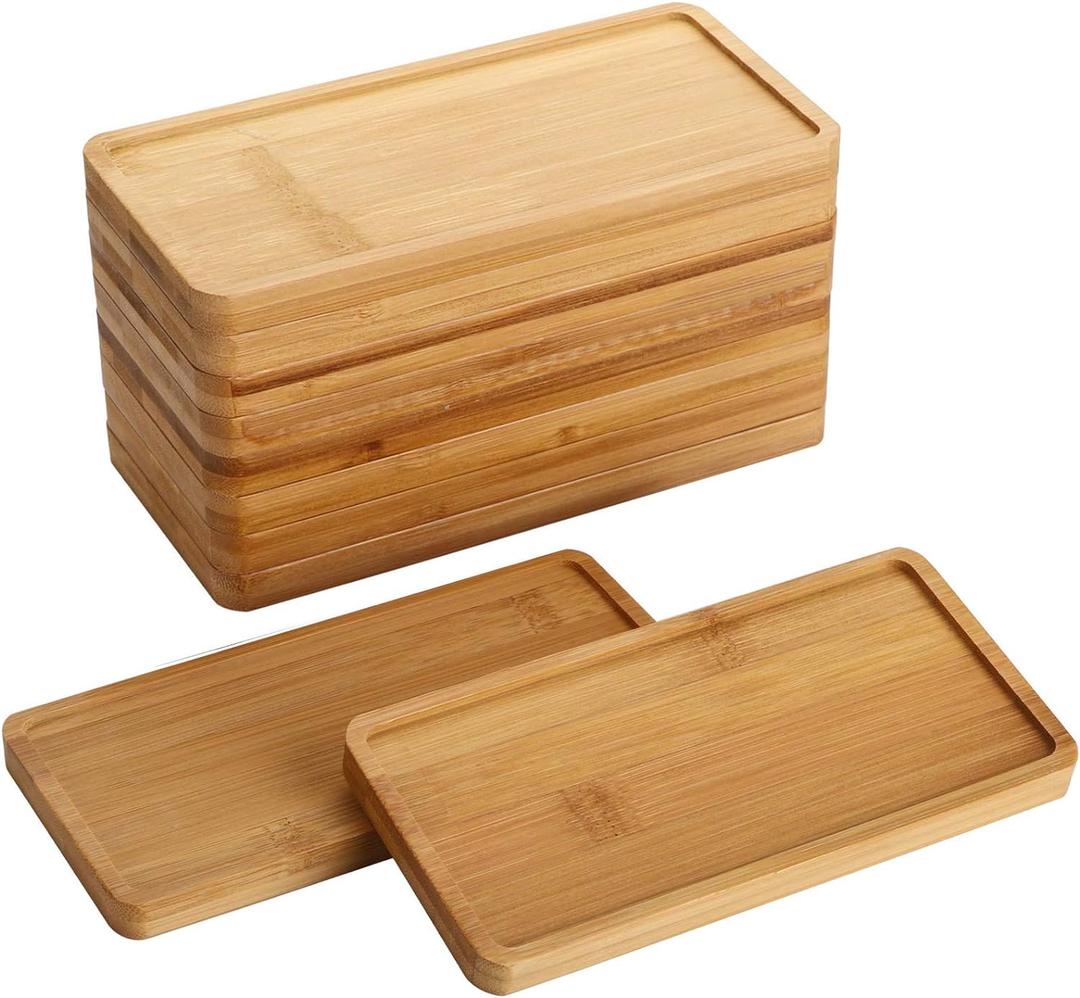yarlung 10 Pack Small Bamboo Saucers, 7 Inch Plant Saucers Rectangular Flower Pot Drainage Trays for Succulent, Cactus, Small Indoor Plants