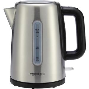 Basics Electric Stainless Steel Kettle for Tea and Coffee, BPAFree, Fast Boiling, Auto ShutOff, BoilDry Protection, 1.7 Liter, 1500W, Black and Silver