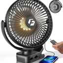 24000mAh Clip on Fan for Golf Cart - 8-inch Portable Rechargeable Fans - Max Up to 150Hrs Work Time - Battery Operated Fan with LED, Remote, Timers, Hook for Office, Desk, Camping, Tent, Treadmill (Black)