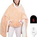 Wearable Heated Throw Blanket, Electric Heated Wrap Poncho Shawl & Hoodies with Pockets, 7 Heating Levels & 4 Hours Time Settings, Machine Washable with ETL Certification 40" x 70", Beige