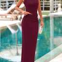 PRETTYGARDEN Skirt Sets Women 2 Piece Outfits Summer 2025 One Shoulder Sexy Ruched Bodycon Maxi Long Skirts (Red, XL)