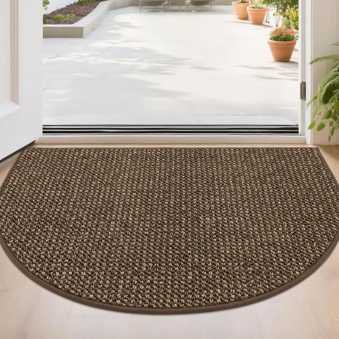 BEQHAUSE Dirt Trapper Door Mat 24" x 36" Half Circle Non-Slip Washable Doormats Entrance Rugs Absorbent Welcome Low Profile Floor Mats for Front Back Door and Entryway, Brown