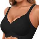 Easybunny Bras for Women No Underwire Wireless Bras with Support & Lift Seamless Scalloped Full Coverage Tshirt Bra, XL