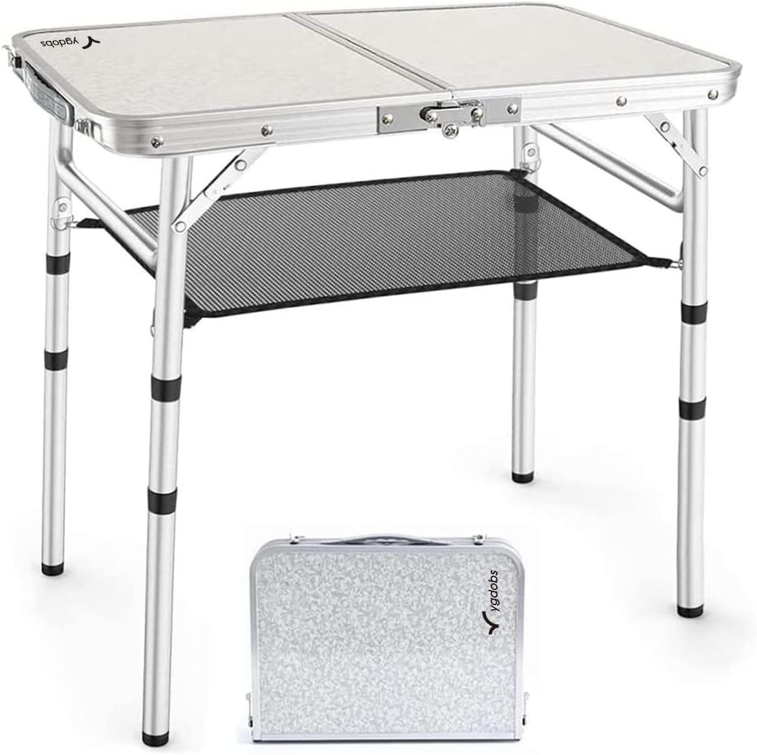 Portable Folding Table 24"x16" - Aluminum Small Picnic Camping Table Lightweight Side Table for Indoor Outdoor Garden Van Truck RV(3 Adjustable Heights 10"/19"/24")