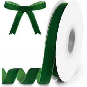 5/8" Wide x 10 Yards Velvet Ribbon, Vintage Single Face Velvet Ribbons for Gift Wrapping, Christmas Wrapping Bows, Wedding Decor, Sewing and More (Forest Green)