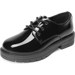 DREAM PAIRS Boys Girls Dress Shoes Kids Uniform Formal Classic Oxfords Lace-up for Toddler Little Big Kid (Black-pat), Size: 12 Little Kid