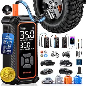 OlarHike Tire Inflator Portable Air Compressor, 150PSI Dual Power - 6000mAh & 12V DC, Cordless Air Pump for Car Tires, Bike, Motorcycle, Balls with LED & Digital Pressure Gauge, Car Gifts (6000mAh (Car&SUV&Light Pickup Truck))