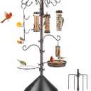 Bird Feeding Station Kit with Squirrel Baffle Bird Feeder Pole with Suet Cage Mesh Tray Fruit Hook Double W Hook for Attracting Wild Birds and Hanging Planter Hanger Lights