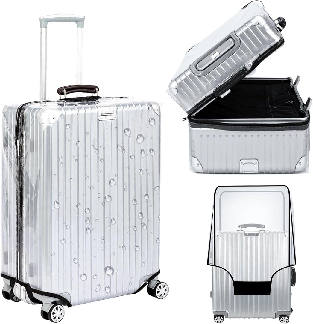 Veki Clear Suitcase Cover PVC Protector with Zip, Waterproof Transparent Luggage Cover Protective Bag, for Plastic Trolley Case Cover Protect Suitcases from Scratch for Travel Accessories (32inch, Panax Pseudoginseng Open)