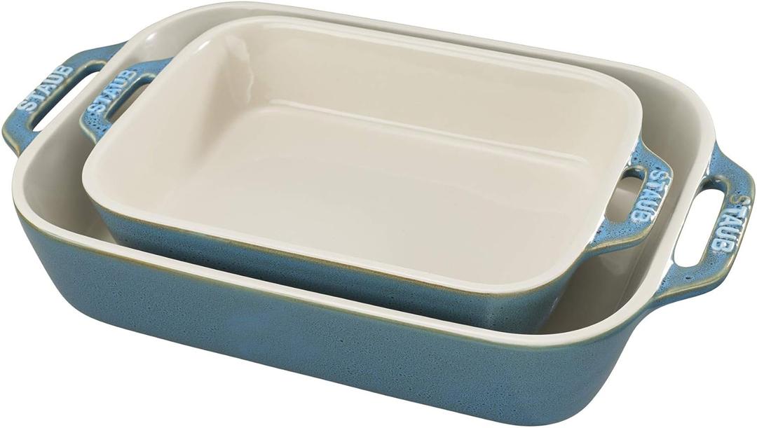 Staub Ceramics Rectangular Baking Dish Set, Casserole Dish, 2-Piece, Rustic Turquoise