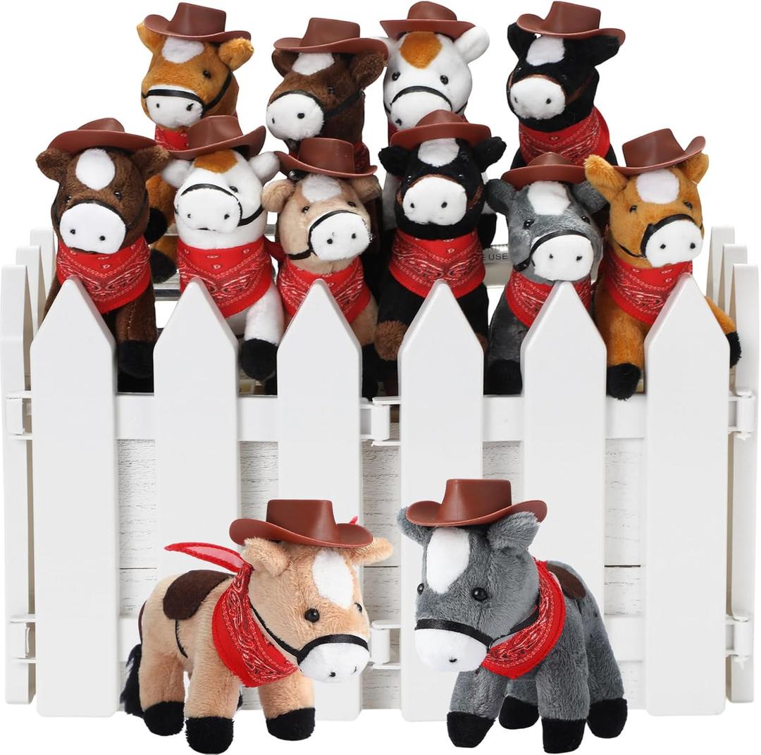 42 Pcs Mini Horse Stuffed Animals 4 Inch Mini Plush Dolls with Tiny Cowboy Hats and Bandana DIY Crafts for Dollhouse for Adopt a Horse Theme and First Rodeo Birthday Party Favor Supplies