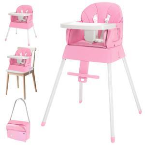 4-in-1 Baby High Chair, Convertible Highchair for Babies and Toddlers, Portable High Chair with Foldable Design, Booster Seat for Kitchen, Dining & Outdoor Use, Easy to Clean & Storage(Pink)