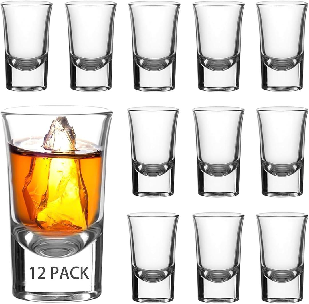 Ruckae 12 Pack 1 OZ Shot Glasses Set with Heavy Base Clear Shot Glasses Bulk for Whiskey Liquor (Transparent-Cone Shaped)