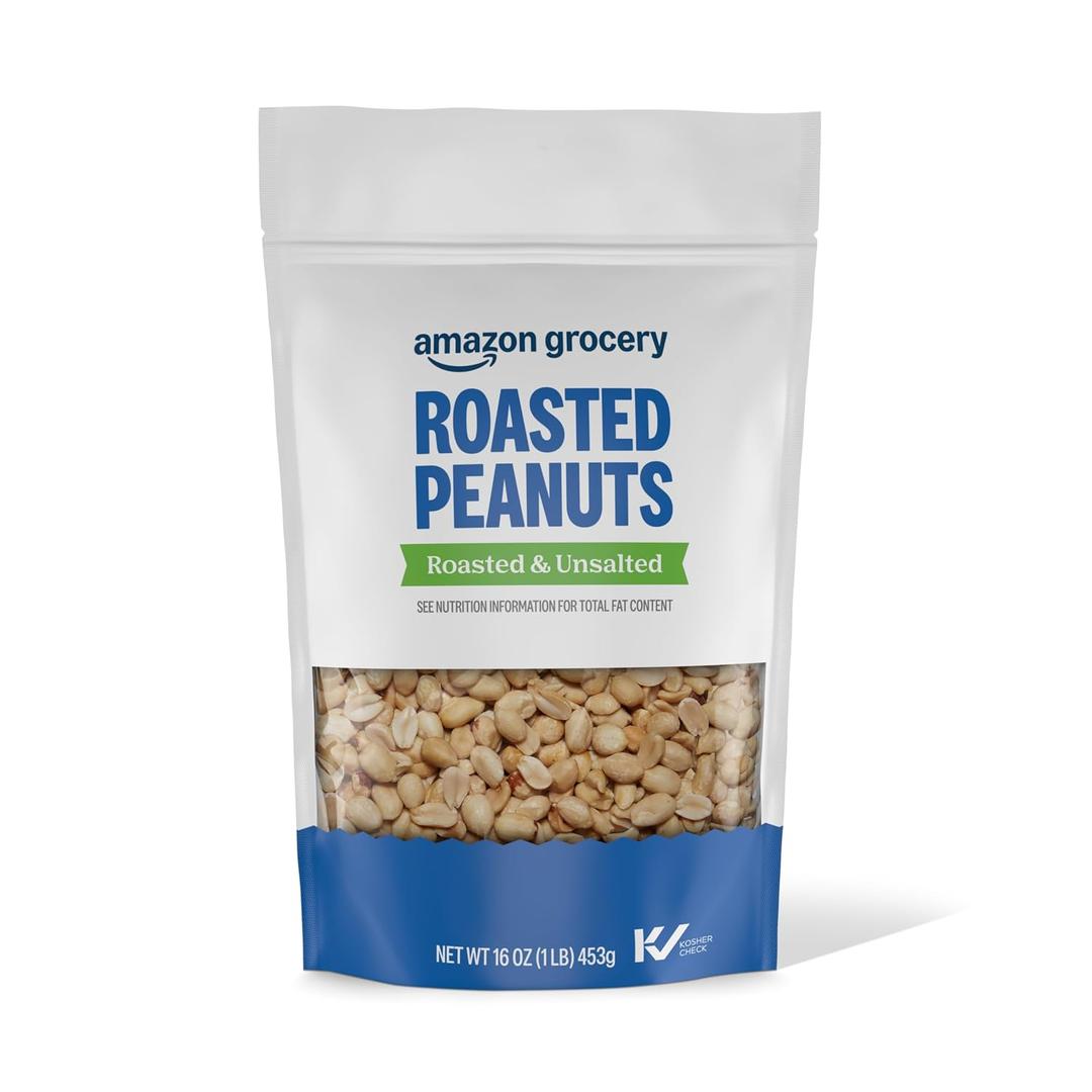 Amazon Grocery, Roasted Peanuts, Roasted & Unsalted, 16 Oz (EXP 02/02/27)