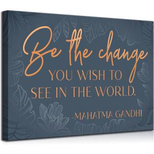 Inspirational Office Canvas Wall Art Blue and Gold Motivational Quotes Inspiring Paintings, Pictures Wall Decor Posters Prints Artwork for Bedroom Living Room Home Decoration
