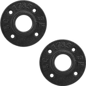Industrial Pipe Floor Flange, Heavy Duty Malleable Iron Pipe Fittings, Wall Mounted Vintage DIY Threaded Flange for Decoration Pipe Fitting Project, Black(2 Pack, 1 Inch)
