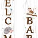 Outdoor Woodland Animal Porch Sign for Baby Shower Party Decorations Animal Banner Baby Hanging Banner for Home Boy or Girl Woodland Creatures Forest Welcome Party Supplies
