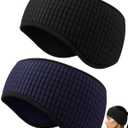 Skicuff 2 Pcs Fleece Ear Warmers for Women Men Soft Waffle Knit Ear Cover Headband for Running Cycling Ski Daily Wear(Black and Navy Blue)
