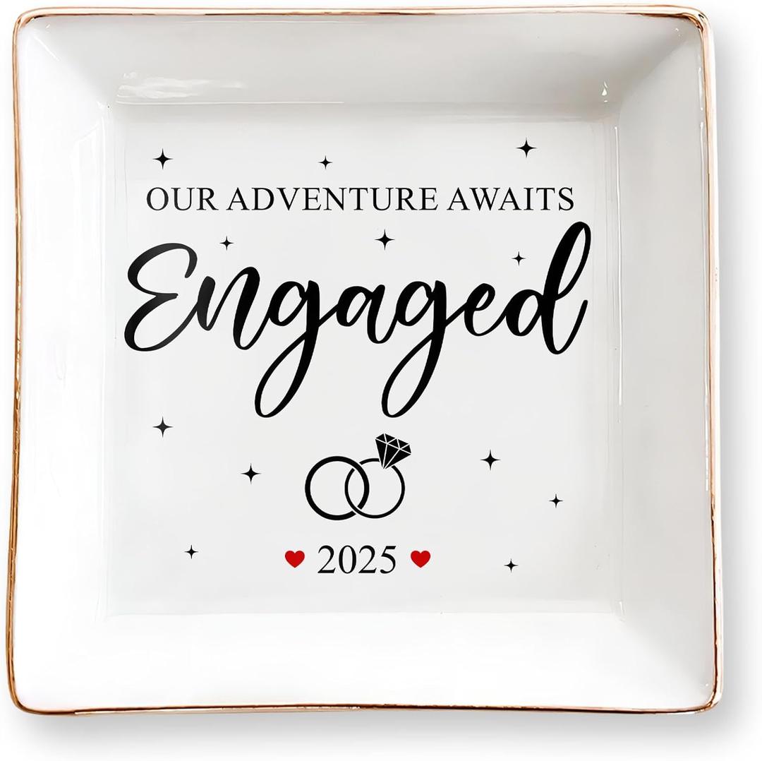 Engagement Gifts for Couples, 2025 Engaged 4" Jewelry Dish for Women, Engagement Gift for Newly Engaged Couples, Fiance - Bride to Be Gifts - Christmas Mr & Mrs Gifts, Bridal Shower Gift for Her