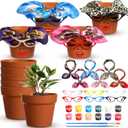 Sliner 6 Set Cute Face Flower Pot Head Planter Funny Plant Pots Painting Kit Include Glasses Silk Scarf Acrylic Paint Glasses Flower Sister Planter Adults Art Painting Spring DIY Crafts