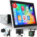 10.1 inch Single Din Touchscreen Radio 10 inch Car Stereo with Wireless Carplay Support AM FM Radio/YouTube Video/Bluetooth/Car Play/Android Auto + Backup Camera + Mic