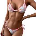 ZAFUL Women's Triangle Bikini Tie Side Whip Stitch String Bikini Two Piece Swimsuit Bathing Suits, Small