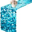 12 x 108 Inch Turquoise Sequin Table Runner Glitter Rectangle Big Sequin Table Runner for Wedding Party Birthday Christmas Halloween Decoration (1 Pack)