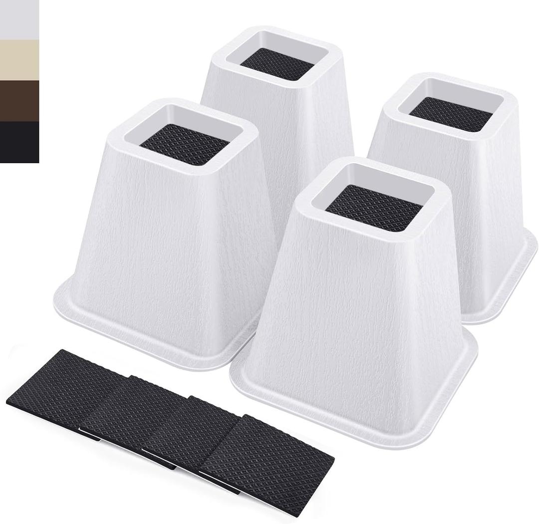 ANNKUT 6 Inch Heavy Duty Bed Risers, Furniture Risers for Desk, Chair, Table or Sofa, Couch Lift Risers, Supports up to 2200 lbs per Leg(4 Pack White)