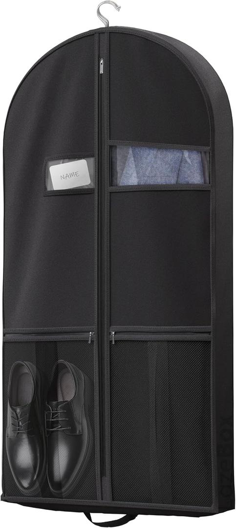 Lazebox 43" Travel Garment Bag with Accessories Zipper Pocket, Heavy Duty Suit Bag for Suits, Tuxedos, Dresses, Coats, Black, 1 pack
