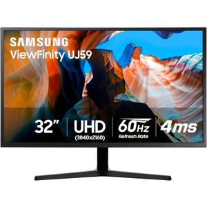 SAMSUNG 32" UJ59 Series 4K UHD (3840x2160) Computer Monitor,VA Panel, HDMI, Display Port, Eye Saver/Flicker Free Mode, FreeSync, LU32J590UQNXZA, Black