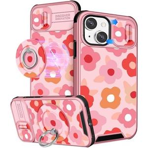 Set of 2 Pack, Buleens for iPhone 15 Plus Case 6.7 Inch - with Ring Stand & Camera Cover Aesthetic Cute Designed for Women Girls Girly Pretty Floral Flowers for iPhone 15 Plus Phone Case Compatible with Magsafe