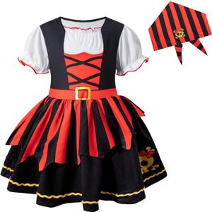 LATOBREATH Baby Little Girl Pirate Costume Princess Dress Halloween Party Dress up With Hat Eye Patch (4-5Y, Black)