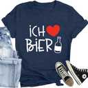 Oktoberfest Shirts for Women Ich Liebe Bier T-Shirts Casual German Oktoberfest Party Tee Tops (Blue, L)