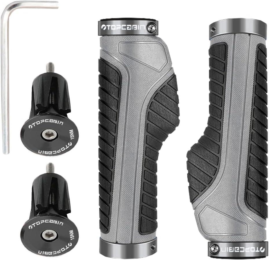TOPCABIN Ergonomic Bike Grips - Widen Holding Rubber Grips with Aluminum LockGrips for Mountain & Road Bikes