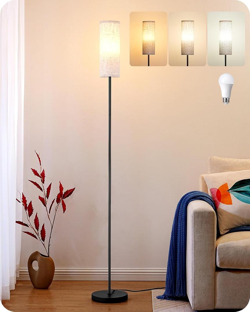 EDISHINE Floor Lamps for Living Room, 63.7in Minimalist Standing Lamp with 9W LED Bulb, 3 Color Temperature, Modern Corner Lamp for Bedroom, Nursery, Office, Foot Pedal Switch, Black