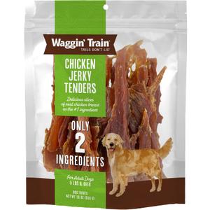 Waggin' Train Chicken Jerky Dog Treats, Made with 100% Real Chicken Breasts, Only Two All-Natural Ingredients, Great High Protein Dog Treat, Easily Digestible for Big or Small Dogs, 18 oz. Pouch (EXP 02/01/28)
