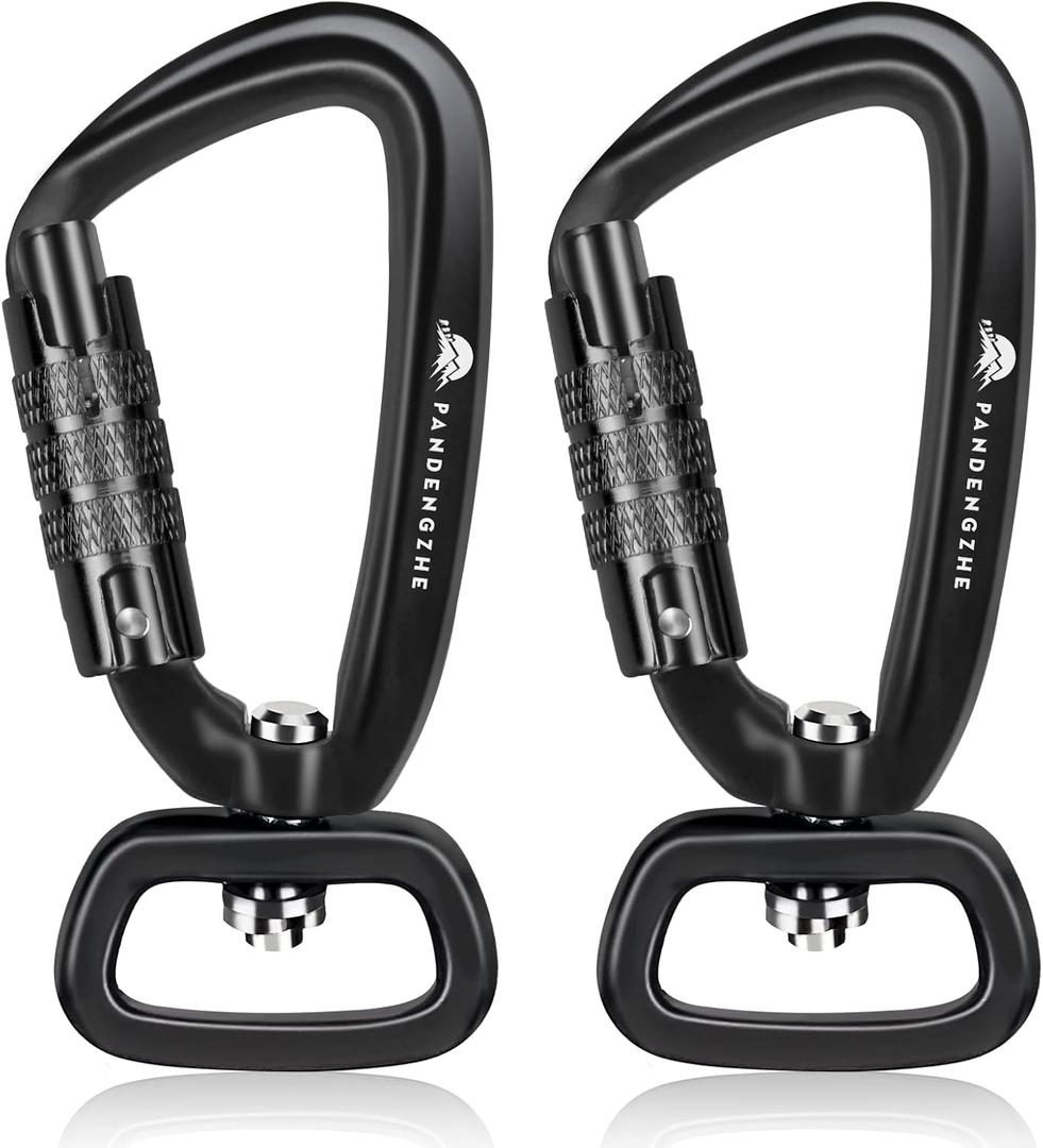 2 Pack Locking Carabiner Clip 2.5" with Swivel Ring for Securing Pets, Dog Leash Harness, Camping, Hiking, Keychains (Black)