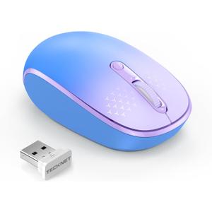 TECKNET Wireless Mouse, 2.4G Quiet Computer Mouse with USB Receiver, 4 Buttons Portable Cordless Mice for Chromebook, Laptop, PC, Mac, 800/1200/1600 DPI - Blue-Purple Gradient