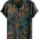 JOTOOK Mens Hawaiian Shirt Short Sleeve Button Down Tropical Shirts Casual Floral Summer Beach Shirt (Medium, Gray Orange)