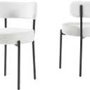 Panana Modern Dining Room Chairs, Mid-Century Round Upholstered Boucle Kitchen Dining Chairs with Black Metal Legs (2, White)