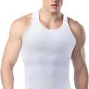 Gynecomastia Compression Shirts, Mens Slimming Body Shaper Vest, Tummy Control Undershirts (XX-Large, White)