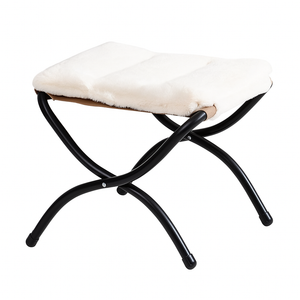 Welnow Folding Footrest Stool, Upholstered Small Foldable Ottoman (Plush Beige)