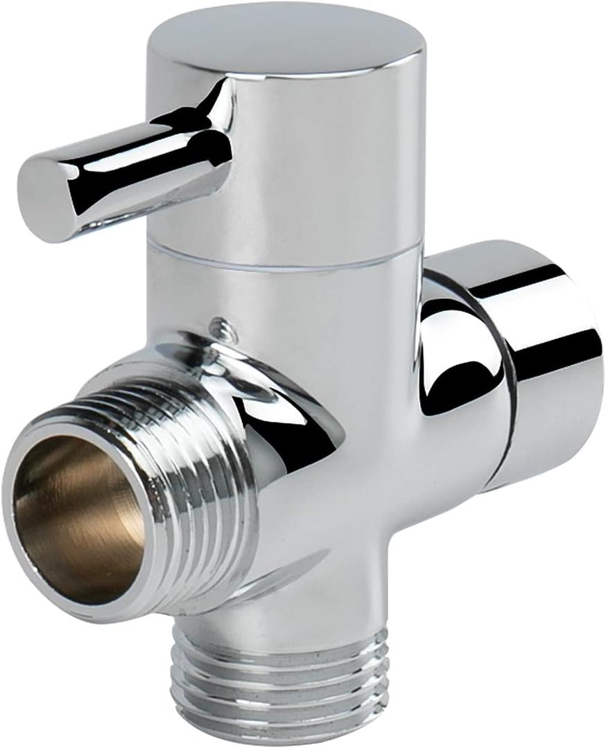 NearMoon Solid Brass G1/2" Shower Arm All Metal Universal 3-Way Diverter Valve for Handheld and Fixed Head, Replacement Component Adapter (Chrome Finish)