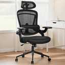 Sweetcrispy Office Chair Ergonomic Desk Chair, 300 LBS Home Mesh Office Desk Chairs with Wheels, 2D Headrest, Up&Down Lumbar Support, Swivel High Back Computer Chair with Flip-up Armrests,Dark Black