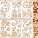 Lewtemi 6 Pcs Mixed Metal Stencil Wood Stencil Templates Stencils for Journaling Burning Stencils for Wood Carving Drawing Engraving Scrapbooking Journal Craft DIY(Plant Style)