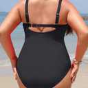 Yonique Women Plus Size One Piece Swimsuits Tummy Control Bathing Suits Twist Front Ruched Swimwear (Black)