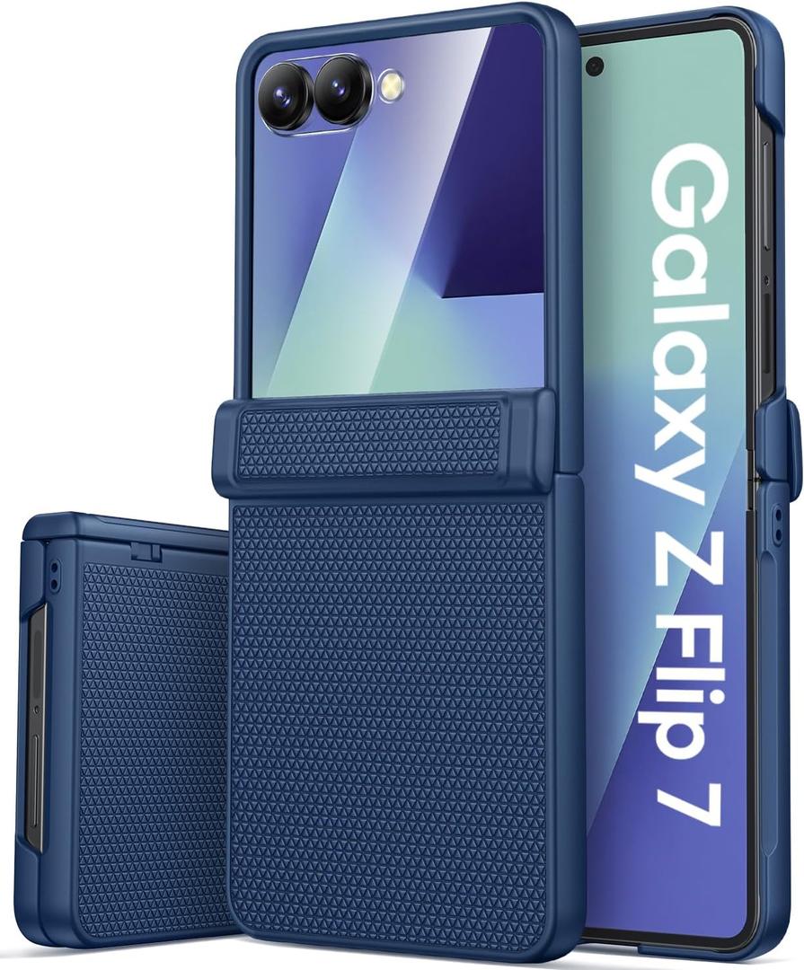 Vihibii for Samsung Galaxy Z Flip 7 Case Slim with Rugged Hinge Protection & Outer Screen Protector & Non-Slip Texture, Durable Shockproof Protective Cover Phone Case for Galaxy Z Flip 7 5G 2025, Blue