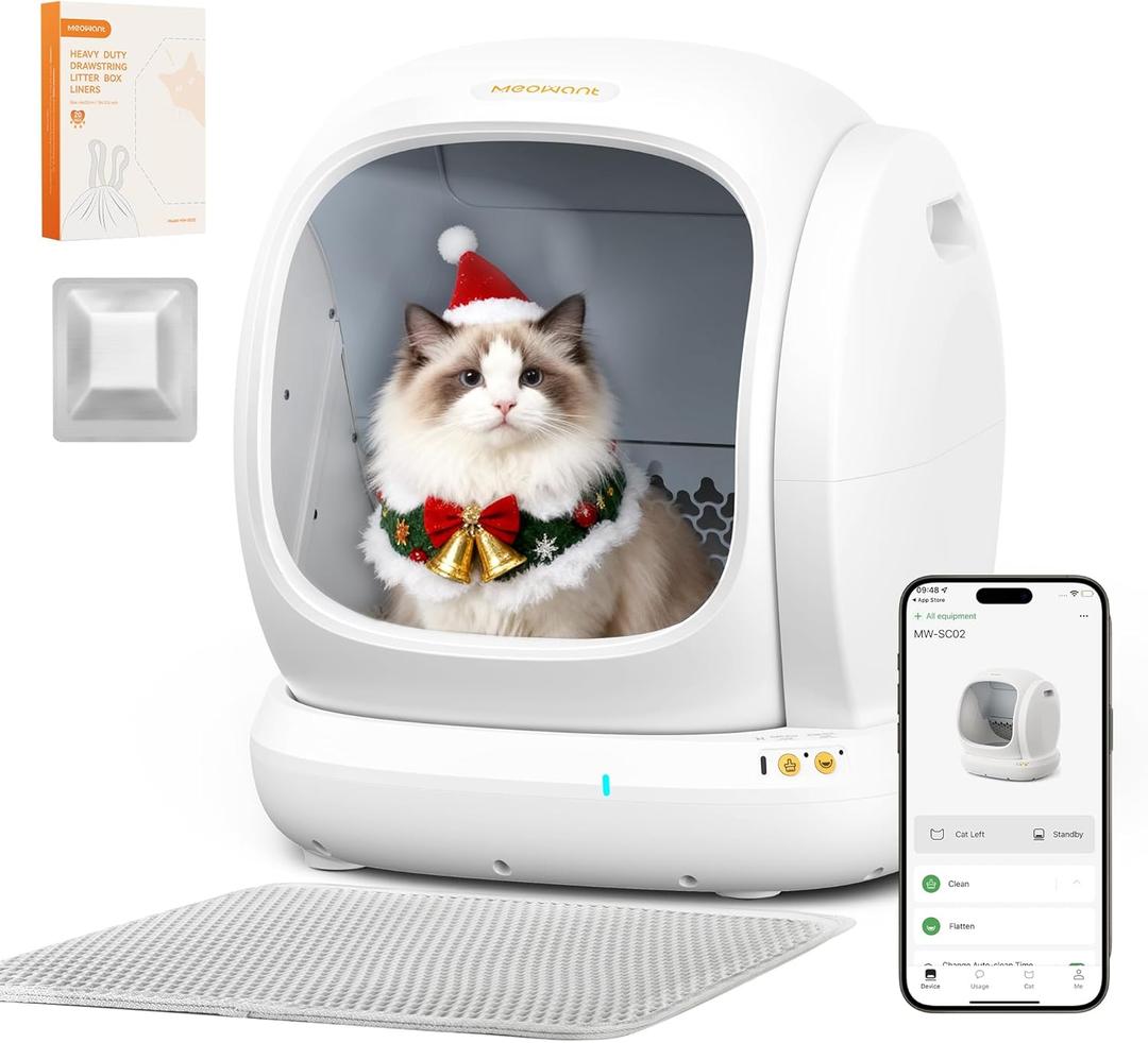 MeoWant Automatic Cat Litter Box, Large Opening Self Cleaning Litter Box with Safety Protection for Multiple Cats, App Control, Odor-Free, 75L Space, Yellow