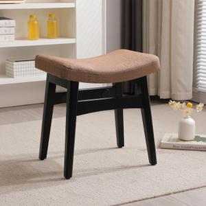 Vanity Stool, Saddle Cushion Foot Stool, Modern Vanity Bench Ottoman with Solid Wood Legs,Black Leg Color Leg - Brown Colour Fabric Cushion (Brown Seat Cushion-black Leg)