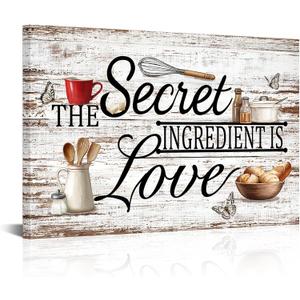 Derkymo Kitchen Picture Wall Art Home Decor The Secret Ingredient is Love Canvas Art 16"x24"